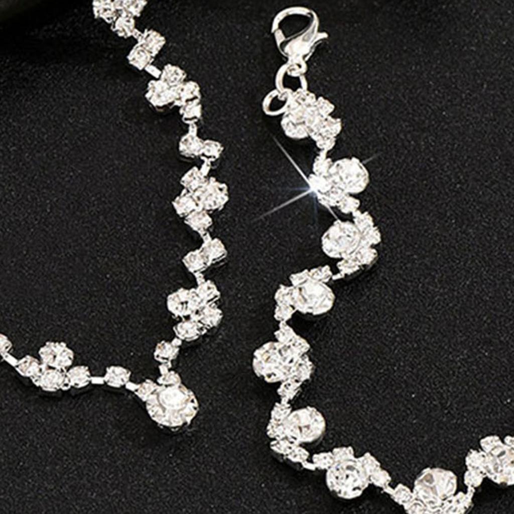 Rhinestones Necklaces Earrings Bracelet Ring Set Hypo-allergenic Dazzling Accessories Kit for Banquet Gown Birthday Dresses Skirts