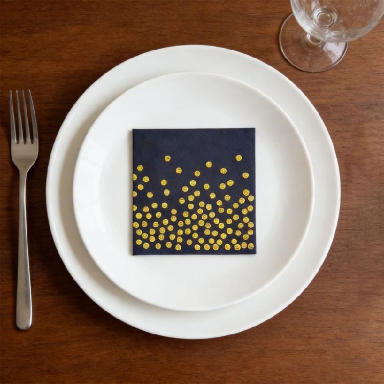 Pack of 20 Strong Absorbent Disposable Napkins Gold Foil Designs for Birthday Christmas Party Occasion Use
