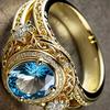 Huitan Classic Elegant Ring for Women Party Wedding Luxury Finger Accessories Gold Color Delicate Jewelry Inlaid Shiny Blue CZ