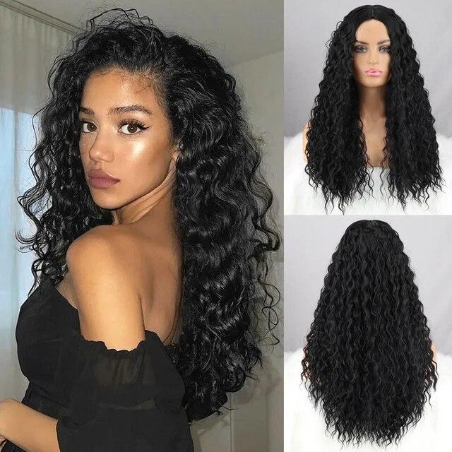 Synthetic Wigs Curly Wigs for Black Women Long Deep Wave Wigs Hair Heat Resistant Half HTied Cosplaly Wigs Party