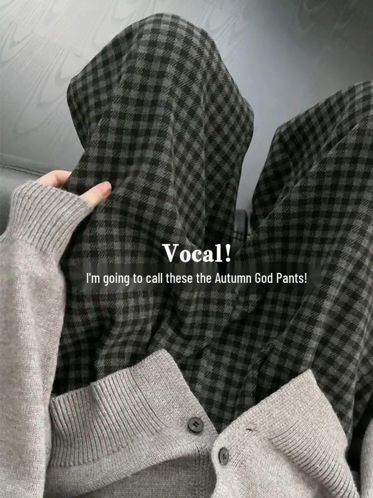 

Women s Plus Size High Waist Wool Plaid Pants - Black & Grey, Thickened, Wide Leg, Hip-Covering, Slimming, Perfect for Spring & Autumn. XL