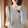 Women Autumn Winter Sweaters  V-neck Cashmere Sweater Elegant Knitted Pullover Tops