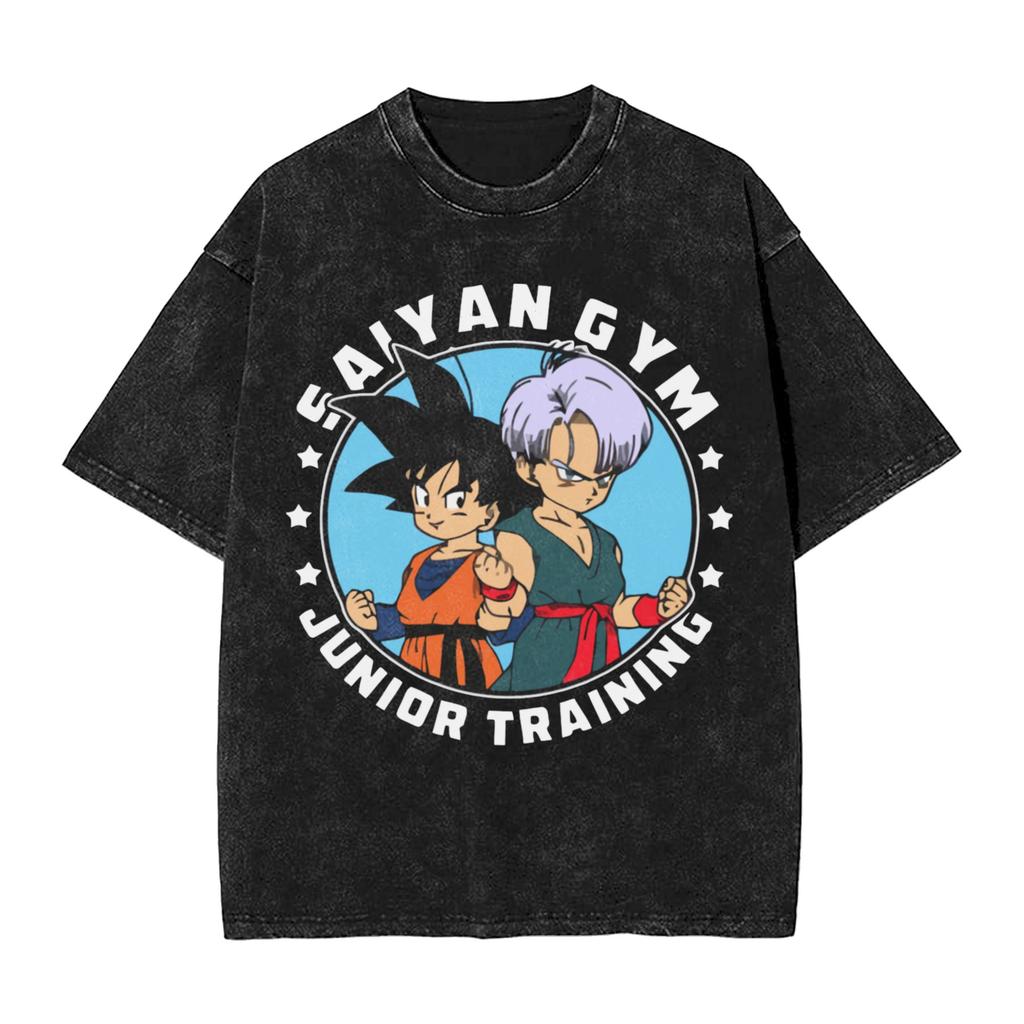 No Pain No Gain Saiyan Goku Dragon Ball T Shirts Hip Hop Washed Oversize TShirt Anime Vintage Men Women Tops Streetwear Tees