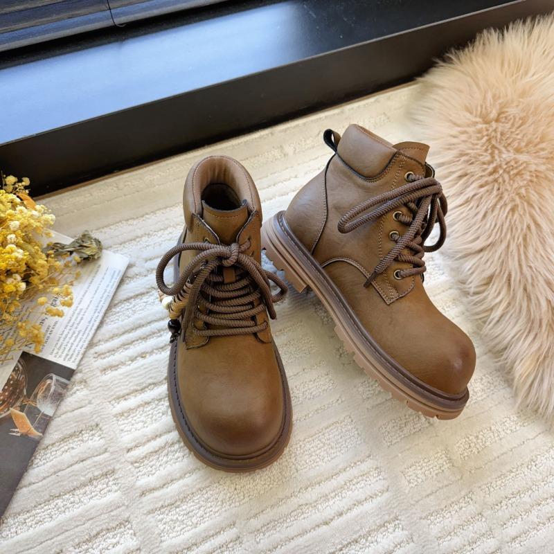 Retro polished big head Martin boots women's new fashionable versatile round head lace-up big yellow boots