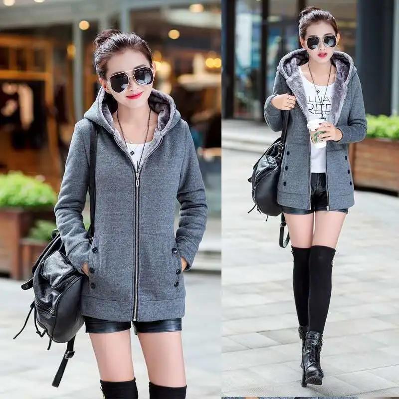 Female Autumn Padded Slim Cardigan Sweatshirt Long Sleeve Hooded Jacket