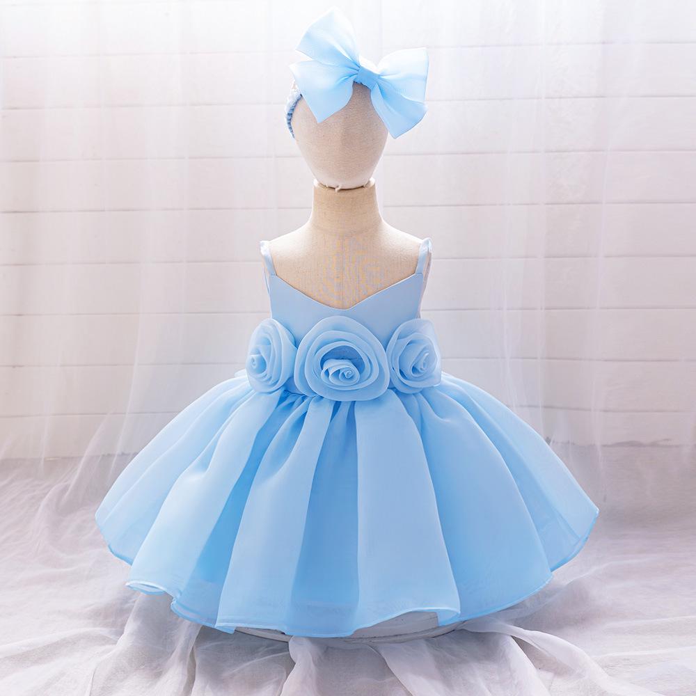One-Year-Old Baby Princess Dress with 3D Floral Design for Special Events or Piano Performances