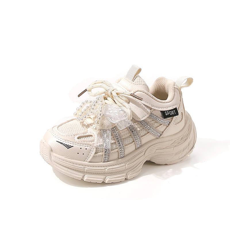 Girls' Sports Shoes Are Comfortable and Breathable Fashion Dad Shoes 2025 Autumn New Foreign Style Pearl Bow Princess Shoes