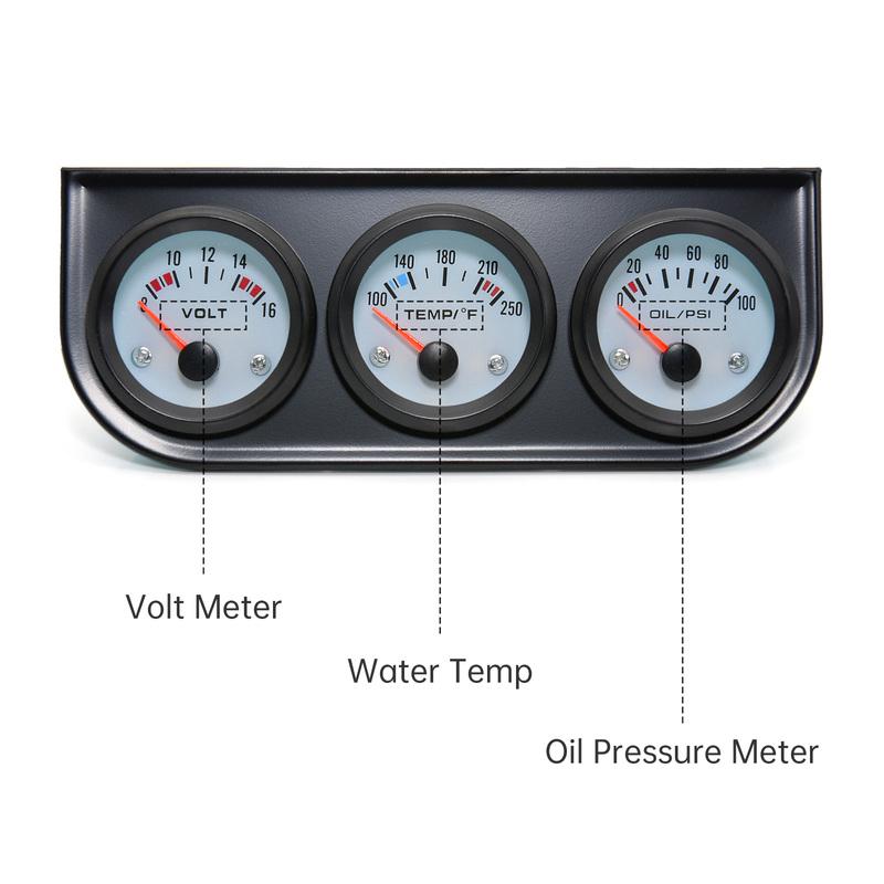 3-in-1 52mm Auto-Messgerät 100-250℉ Wassertemperatur-Messgerät 12V Anzeige 8-16 V Spannung 0-100 Psi Öldruck-Messgerät Temperatursensor 10mm