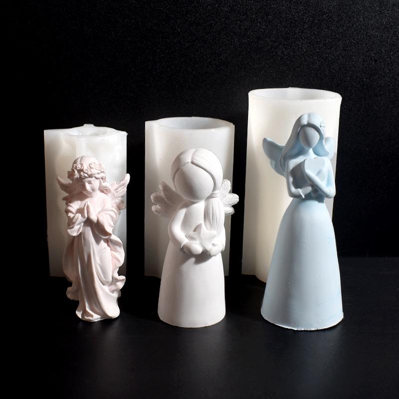 Beautiful 3D Angel Candle Mold with Wings Praying Angel Holding Love Holding Star Angel Plaster Silicone Moulds Ornaments