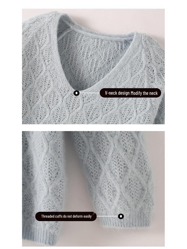 2025 A/W Women's V-Neck Mink Cashmere Loose Knit Pullover Sweater