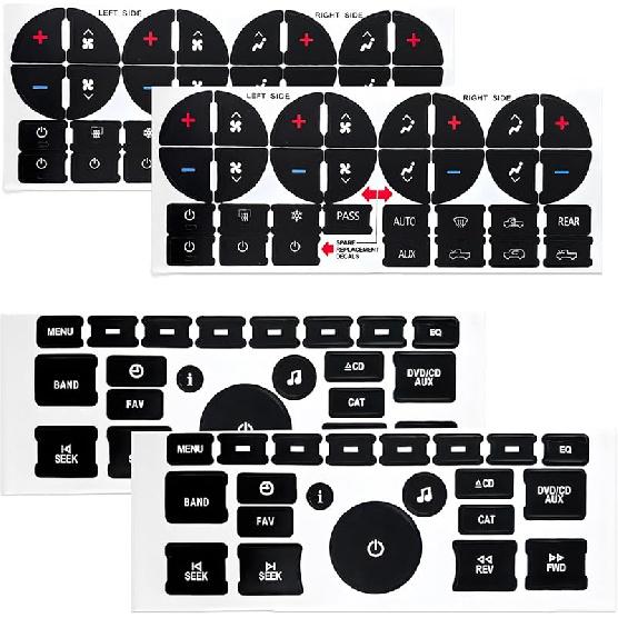 4 PCS AC Dash Button Repair Kit, Decal Replacement for Fixing Ruined Faded A/C Controls, AC & Radio Dash Buttons Decal Replacement Stickers,