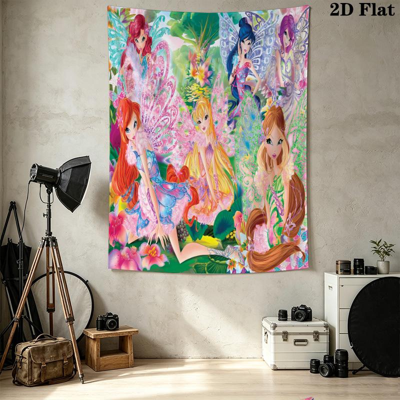 Winx Club Wall Tapestry Aesthetic Wall Hanging Printed Fabric Blanket Decorative Tapestries For Bedroom Living Room Home Decor
