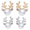 Elegant Women Pearl Antlers Pendant Necklace Crystal Rhinestones Shining Earrings Kit Girl Lady Gift Jewelry