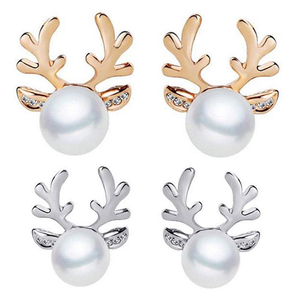 Elegant Women Pearl Antlers Pendant Necklace Crystal Rhinestones Shining Earrings Kit Girl Lady Gift Jewelry