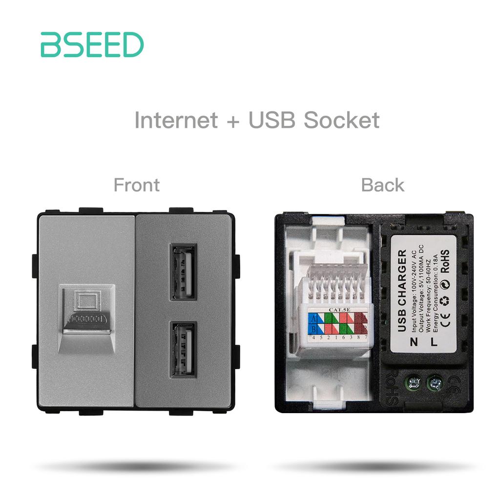 BSEED EU 1/2/3Gang Mechanical Button Switches 1Way Wall Socket Glass Panel Touch Switch Function Parts DIY Free Combination