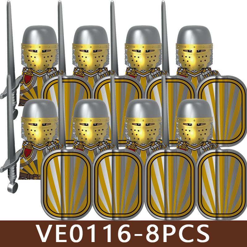 8 шт. Фигурки Средневековых Рыцарей и Солдат Строительные Блоки Территория Замка Воин-Тамплиер Империя Страж Церкви Броня Щит Топор Кирпичики Игрушка