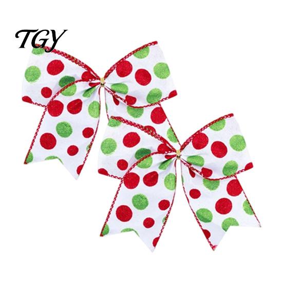Reusable Seasonal Party Supplies 2Pcs Christmas Polka Dot Bow Decor, European Style Ribbon Ornament for Tree Topper Decorations Gift Box Wreath,