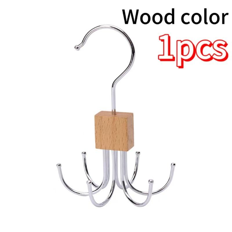1/2/3pcs 360° Rotating Storage Hanger Hook Multi-Claw Bag Metal Belts Rack Multifunctional Hook Wooden Organizer For Bras Ties