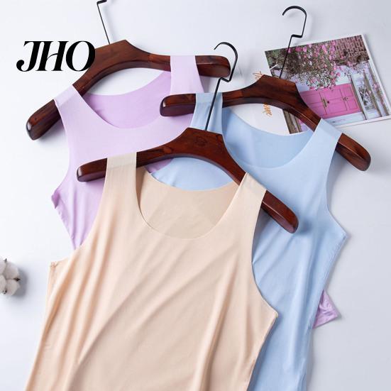 Women Seamless Ice Silk Vest Bottoming Sleeveless Pure Color Plus Size Stretchy Round Neck Dry Cooling Camisole Summer Dating Office Vacation