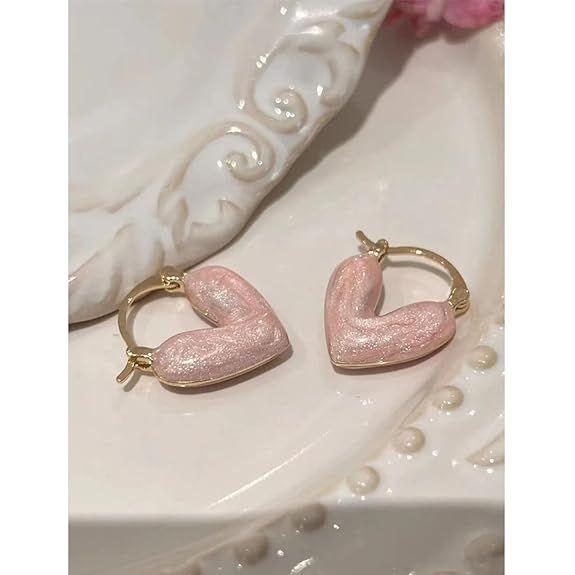 Серьги-кольца в форме сердца для женщин. Серьги-сердечки с эмалью. Гипоаллергенные — фото 2