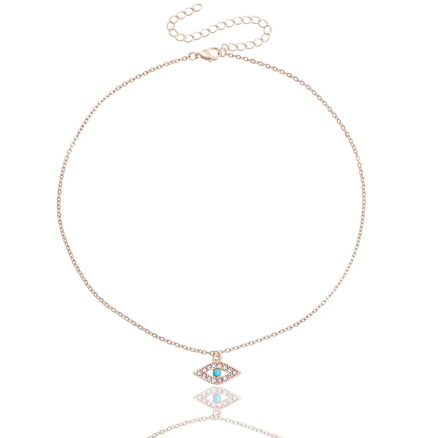 

European and American jewelry simple geometric small hole chain diamond devil s eye pendant necklace female punk retro necklace золотой