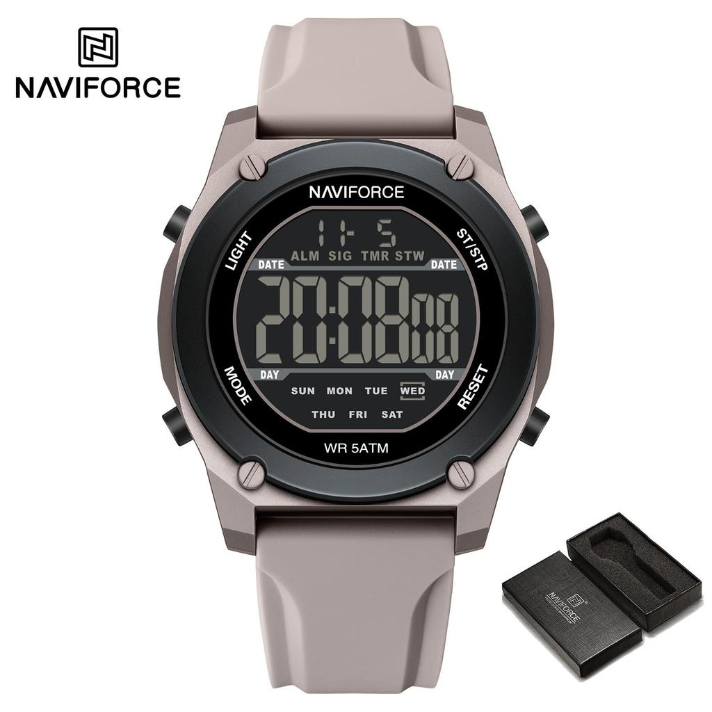 NAVIFORCE Original Men Digital Watch LCD Display Date Calendar Chronograph Alarm Silicone Strap Night Pattern Waterproof Men Watch NF7134