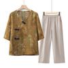 Mid-Aged Women's Summer Floral Blouse Set