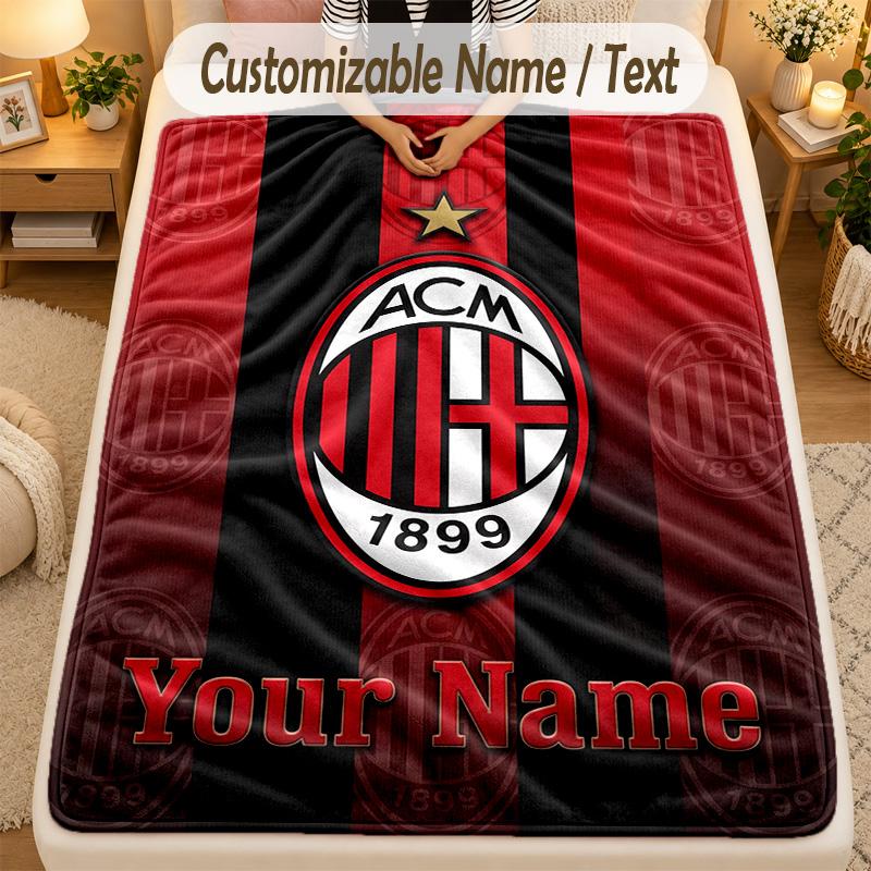 Flannel BlanketAC Milan Custom Name Text Personalized Soft Warm Throw Blanket Home Decor Gift