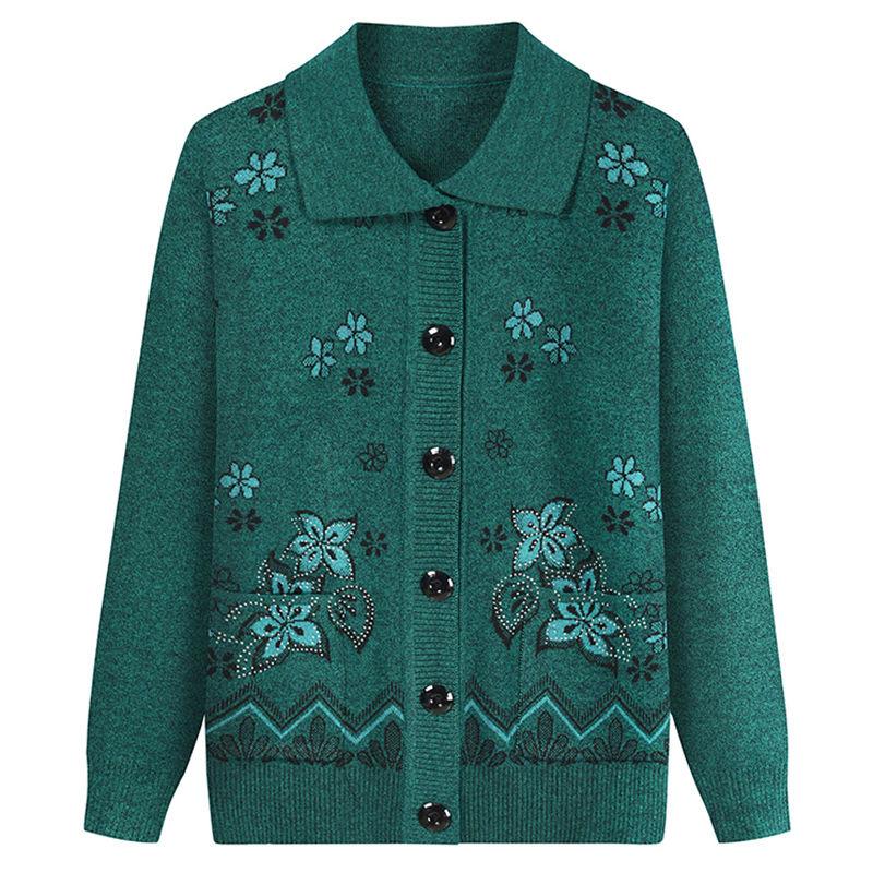 Senior Women's Clothing Plus Velvet Mother Knitted Cardigan Autumn and Winter Warm Sweater for Women Thickened Jacket
