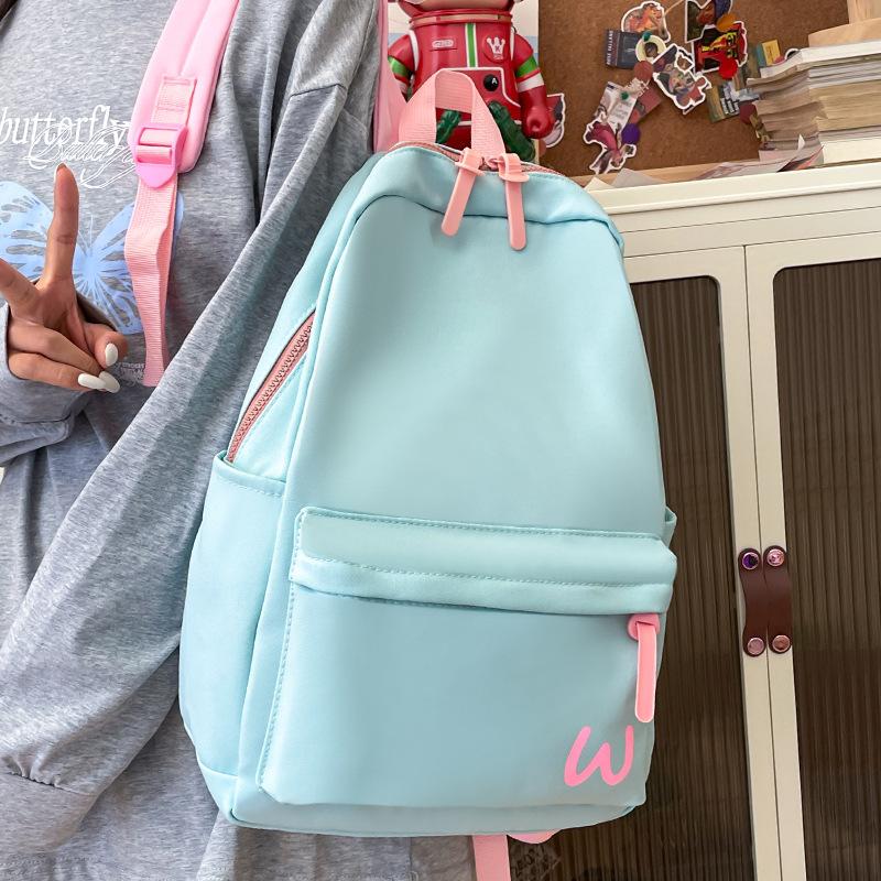 School Bag Women's Ins College Style Fresh Solid Color Backpack Junior High and High School College Student Backpack High-end Sense Bag Simple