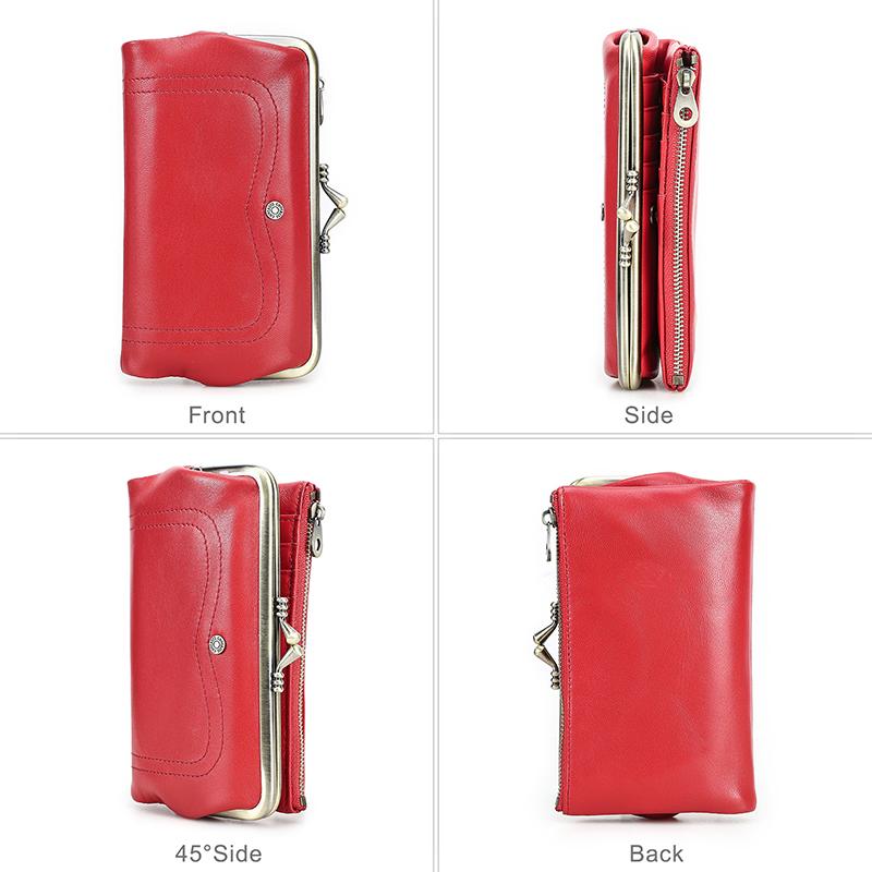 CONTACT'S Genuine Leather Fashion  Long Wallet Women Colorful Coin Pocket with Photo Slot Soft Female Purse Wallets
