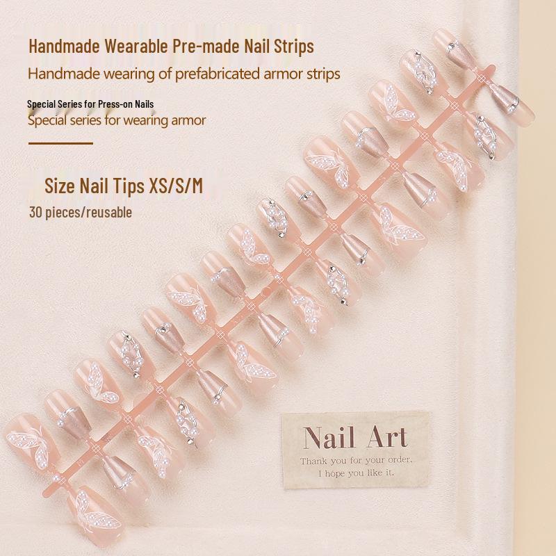

Butterfly Pearl Autumn Handmade Nail Strips: High-End Wearable Nail Art Stickers