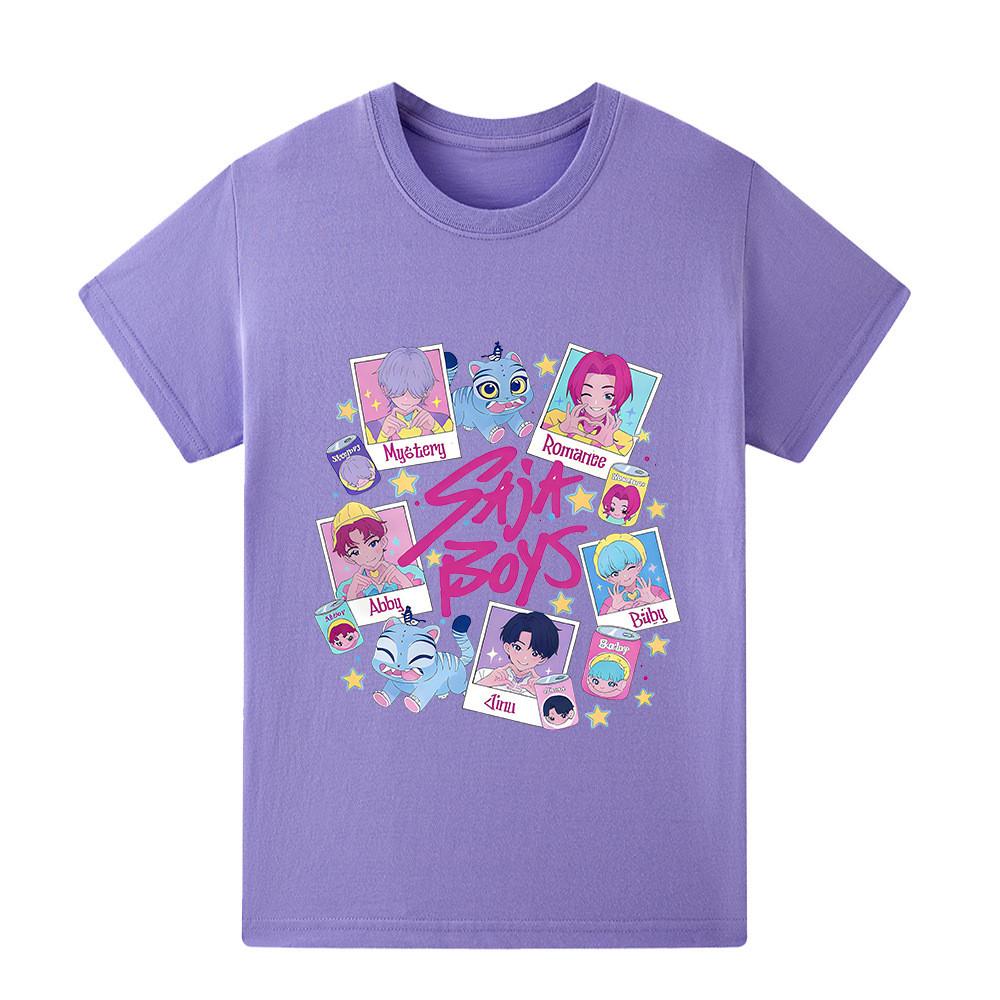 A1206 Kids Boys Girls Sajaboys Kpop Rumi Zoey Mira Print Short Sleeves T-shirt
