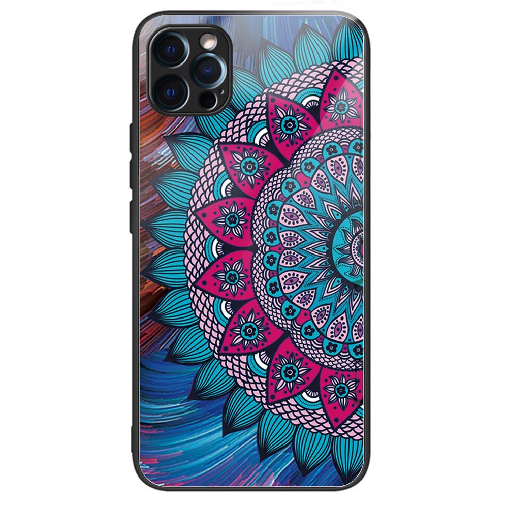 For iPhone 15 Pro Pattern Printing Phone Case Tempered Glass Back+TPU Edge