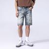 New Summer American Casual Denim Shorts Retro Straight Mid-tie Ripped Five-point Pants