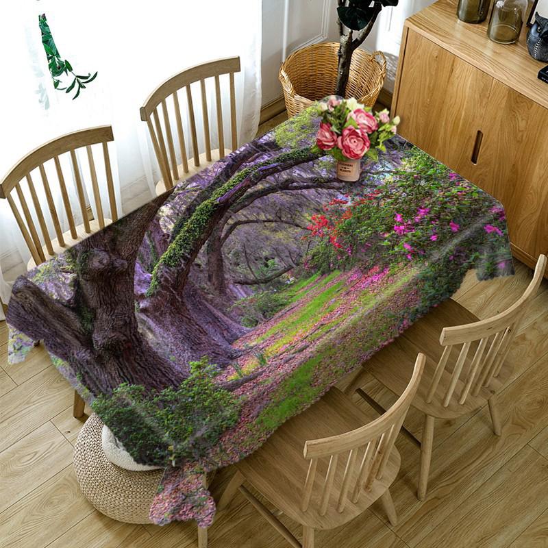 Tischdecke mit Blumen- und Zuckerrohrranken, Naturmuster, waschbar, staubdicht, dickes Baumwolltuch, rechteckige und runde Tischdecke