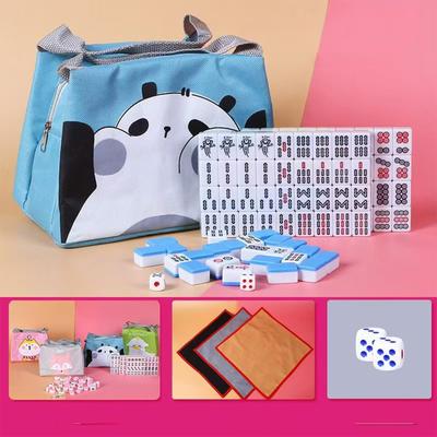 Mahjong Tiles Set (144 Tiles) with Storage Bag and Mat. Ultra-lightweight, Portable, for Home and Travel Use. Includes 2 Dice. Made of Resin Material.
