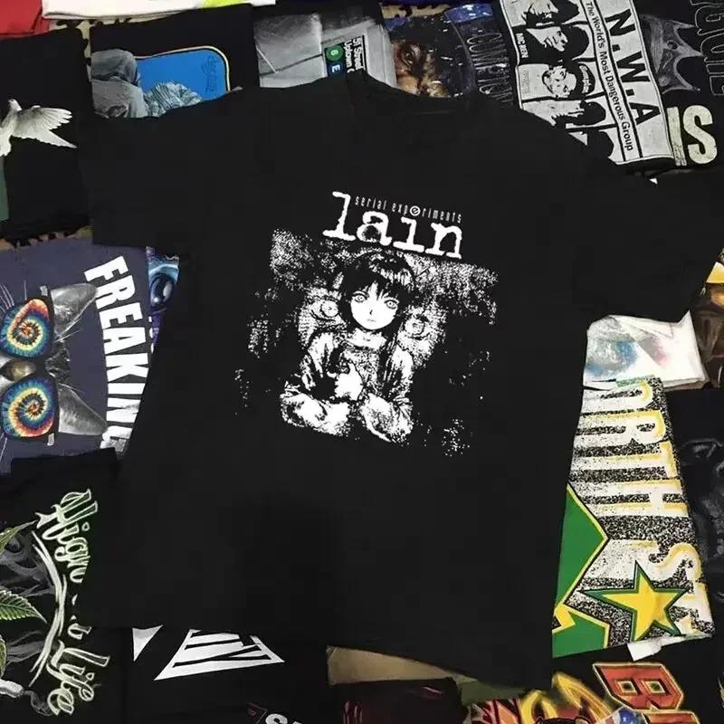 Serial Experiments Lain Retro Cyberpunk T-Shirt, Unisex Experimental Anime Streetwear Tee, 100% Cotton Casual Short Sleeve Top