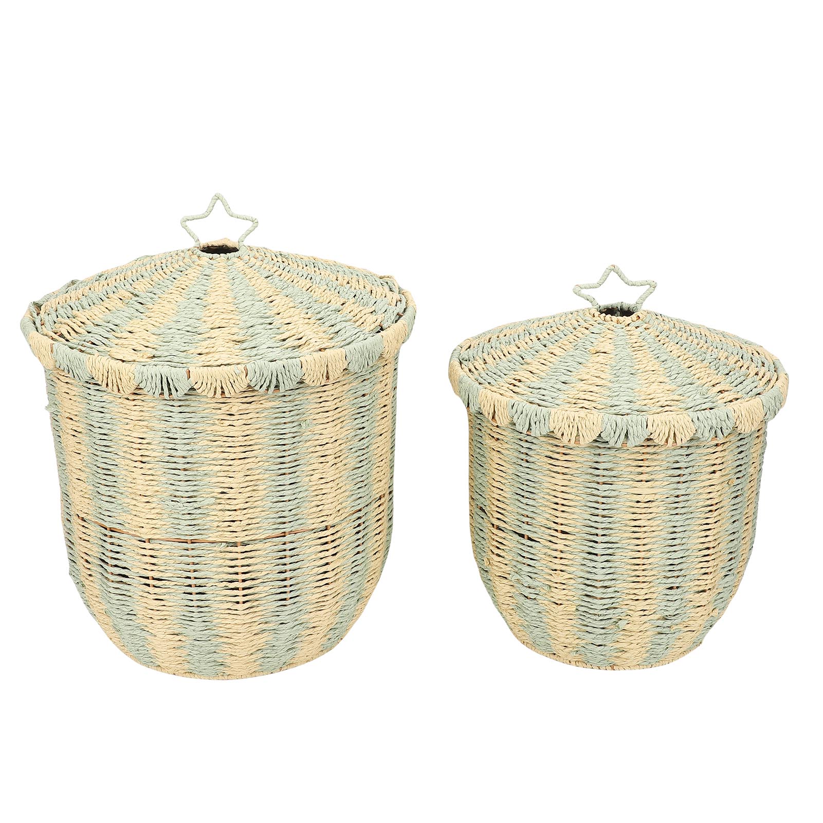 2 Pack Rattan Laundry Basket Vintage Woven Toy Basket for Clothes Organization with Lid Green Large Small Size
