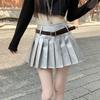 Women's High Waisted Faux Leather Pleated Mini Skirt With Belt