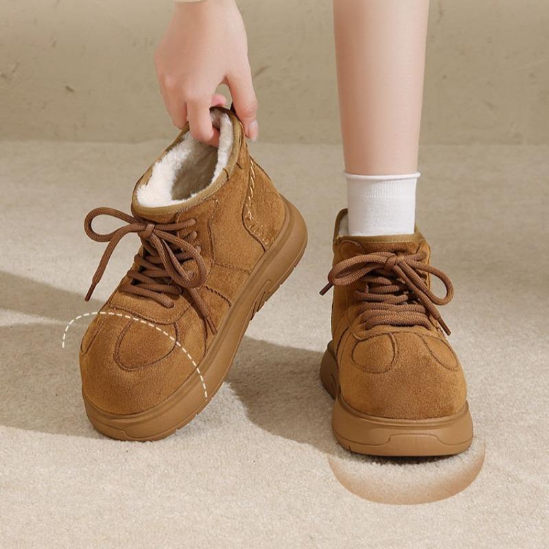 Thick-soled Retro Suede Fleece-lined Cotton Shoes Plush Cotton Boots Fleece-lined Short Snow Boots
