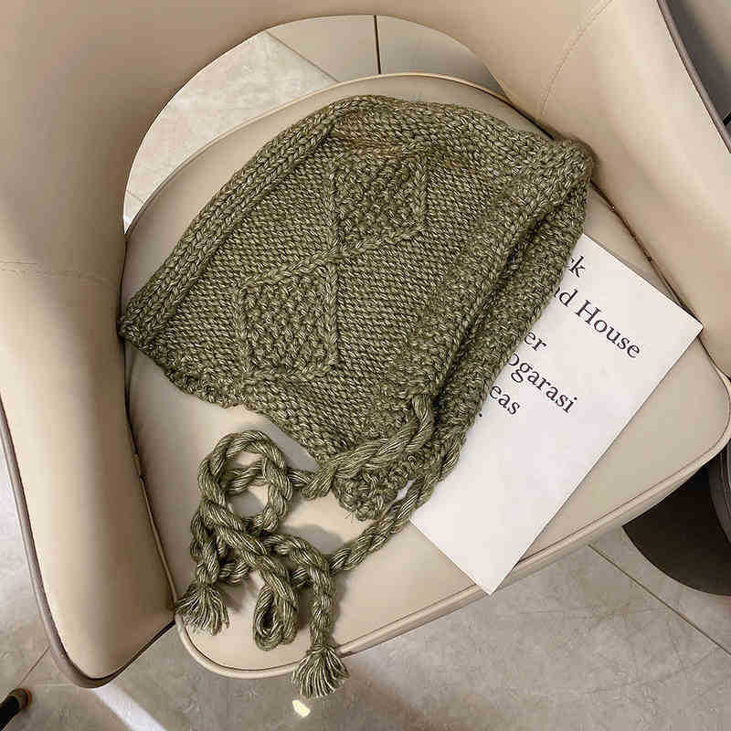 Big Red Balaclava Hat Women's Strappy Knitted Winter Thickened Warm Woolen Hat