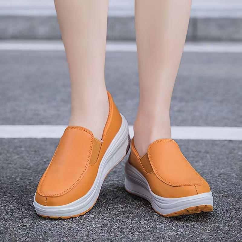 Women's Shoes Spring Genuine Leather Soft Outsole Work Shoes Female Black Swing Shoes Woman Plus Size Wedges Single Shoes