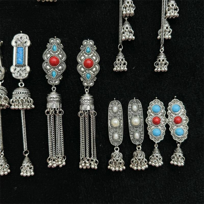 Handmade Mongolian Styles Alloy Tassels Hair Clip Ornament with Vintage Rhinestones Designs for Women Seek Unique Charm