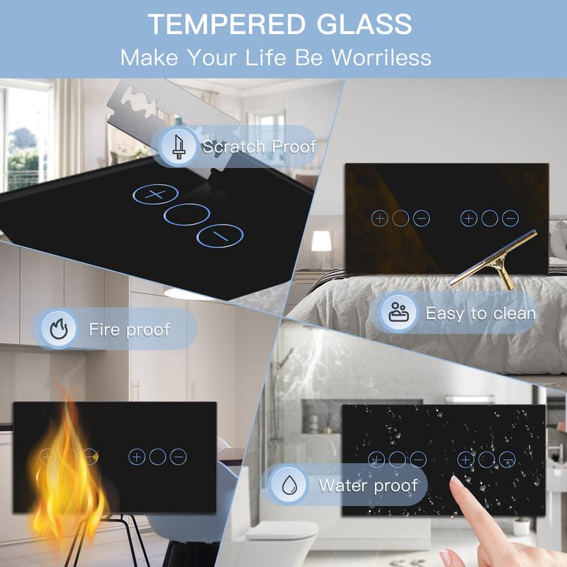 BSEED Touch Dimmer Switches 1gang1way Wall Light Switch LED Dimmer Plus EU Wall socket USB EU Standard Blue Backlight 10A