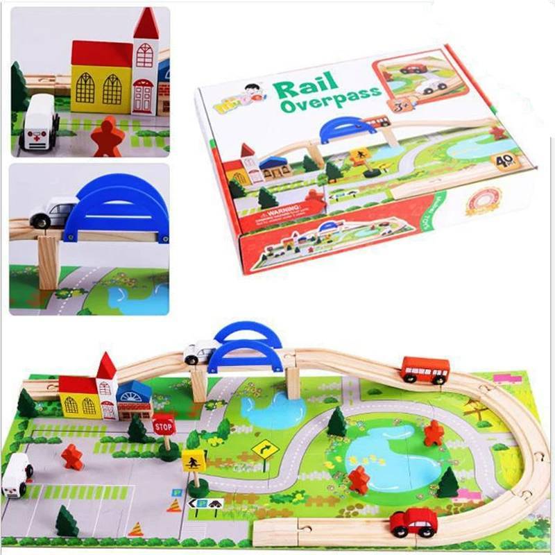 Wooden City Transit Track Building Blocks For Kids Diy Creative Play Set