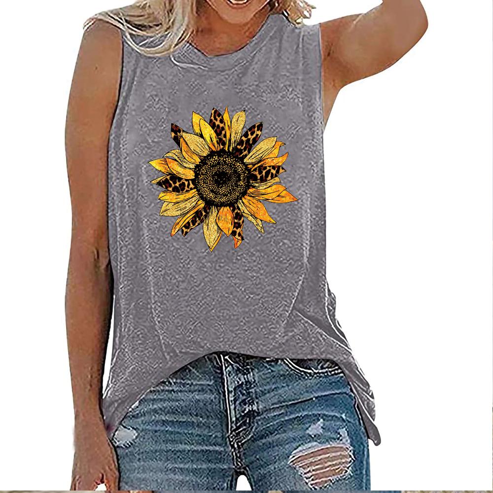 

Летняя майка без рукавов с 3D-принтом подсолнуха, женская одежда в стиле ретро, футболка с круглым вырезом, футболка свободного кроя, одежда XL