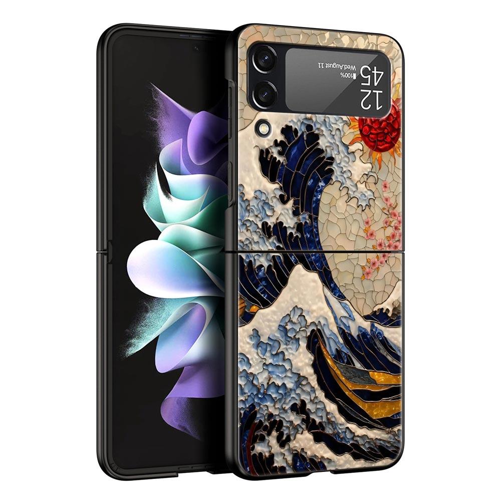 Japanese Style Art Japan Phone Case For Samsung Galaxy Z Flip3 Flip4 Flip5 Case Shell For Z Flip 3 4 5 6 7 Hard Folding Cover