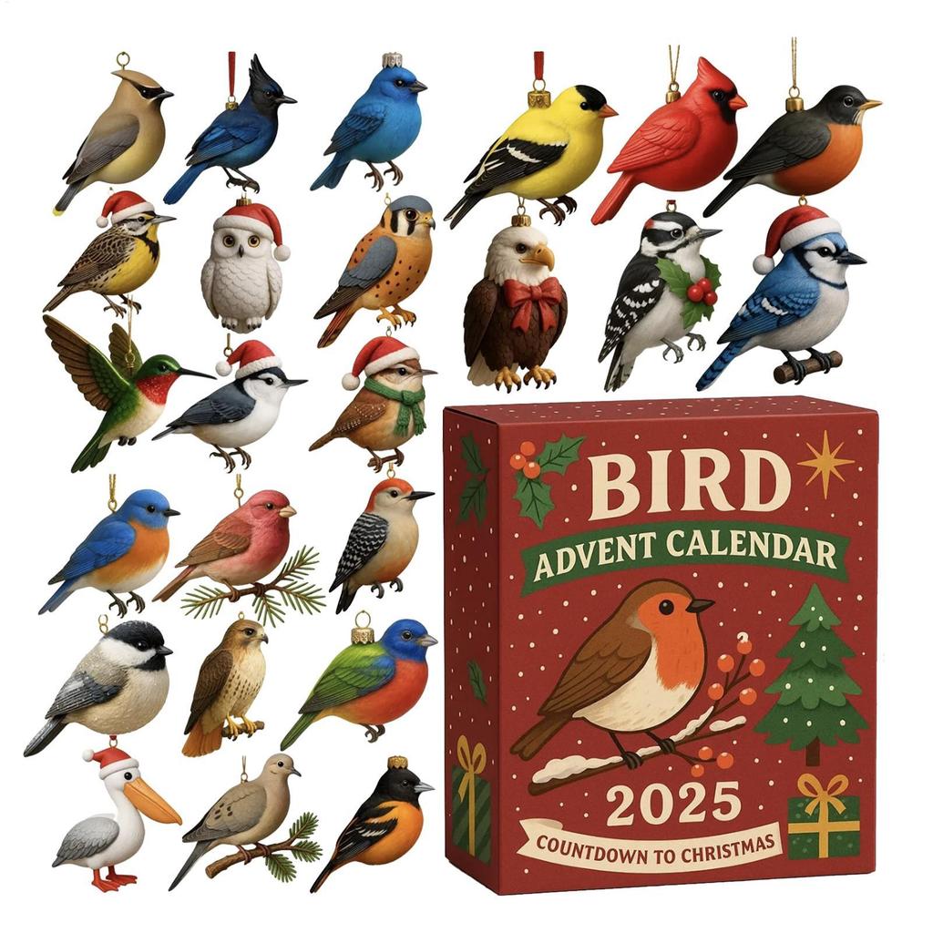 Christmas Calendar Countdown 2D Flat Acrylic Ornament 24 Days Bird Ornament Countdown Calendar for Men Women Girls Youth Teens