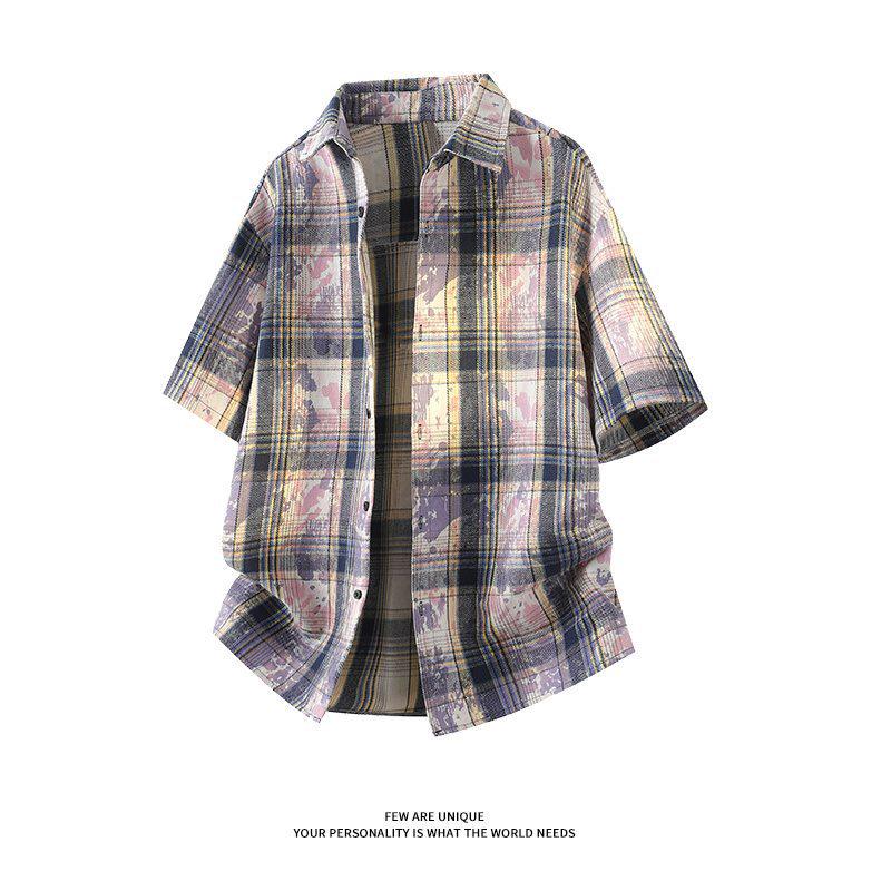 Herren Sommer Tie-Dye Color Block Kurzarmhemd - Hong Kong Stil Locker Lässig Oberteil